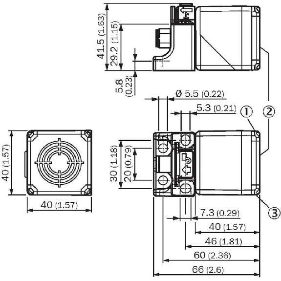 DPI Rect. PNP NO P20mm noyé 40x40x66mm 10-30Vdc / M12 4P-Lire la description