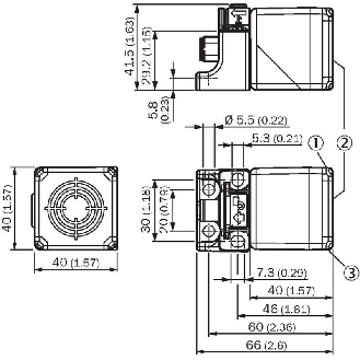 DPI Rect. PNP NO P20mm noyé 40x40x66mm 10-30Vdc / M12 4P-Lire la description