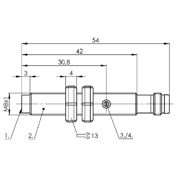 DPC M08 PNP NO P3mm non noyé lg54(39)mm Inox 11-30Vdc / M08 3P-Lire la description