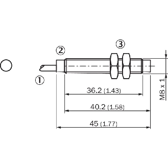 DPI M08 NPN NO P4mm non noyé Laiton lg45(36,2)mm / Câble 2m PVC-Lire la description