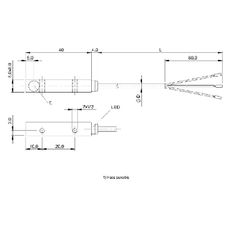 DPI Rect. PNP NO P1,5mm noyé 8x8x40mm Zinc 10-30Vdc / Câble 3m PVC-Lire la description