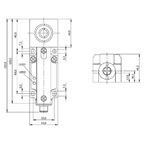 DPI Rect. PNP NO+NF P20mm non noyé 40x40x120mm / M12 4P-Lire la description