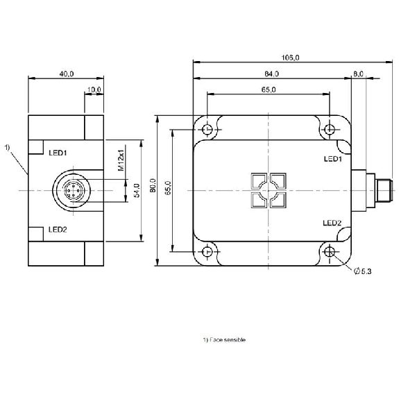 DPI Rect. PNP NO P50mm non noyé 80x84x40mm / M12 4P-Lire la description
