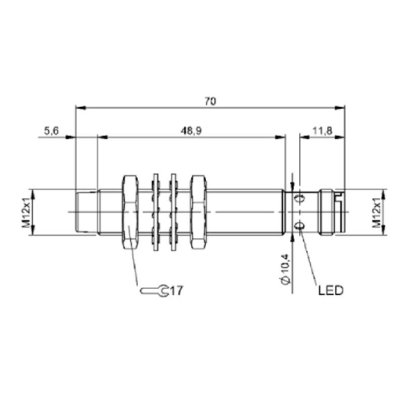 DPI M12 PNP NF P4mm non noyé lg70(48,9)mm Inox 10-30Vdc IP68 / M12 4P-Lire la description