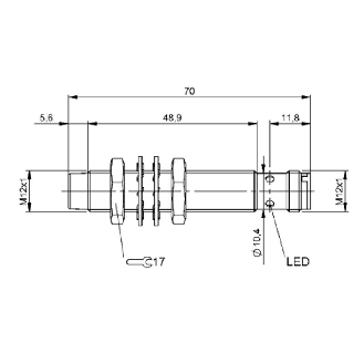 DPI M12 PNP NF P4mm non noyé lg70(48,9)mm Inox 10-30Vdc IP68 / M12 4P-Lire la description