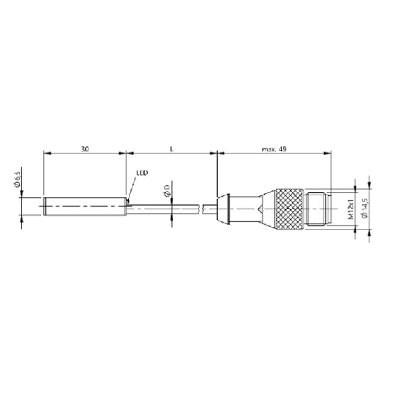 DPI D6,5 PNP NO P2mm noyé lg30mm Inox 10-30Vdc / M12 4P+C0.2m-Lire la description
