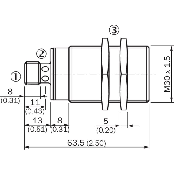 DPI M30 PNP NO P20mm noyé lg63,5(42)mm Tout-inox V4A / M12 4P-Lire la description