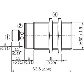 DPI M30 PNP NO P20mm noyé lg63,5(42)mm Tout-inox V4A / M12 4P-Lire la description
