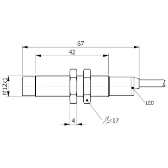 DPI M12 PNP NO+NF P4mm non noyé lg67.5(42)mm Laiton / Câble 2m PVC-Lire la description