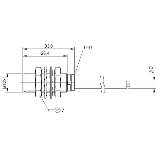 DPI M12 NPN NO P4mm noyé 33(28.4)mm Laiton / Câble 5m PUR-Lire la description