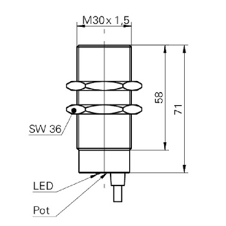 DPC M30 PNP NO P4-15mm Pot. lg71mm Laiton IP65 / Câble 2m-Lire la description