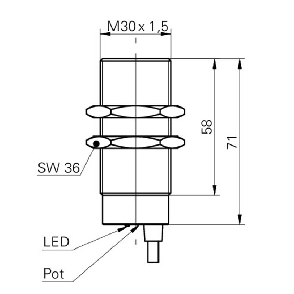 DPC M30 PNP NO P4-15mm Pot. lg71mm Laiton IP65 / Câble 2m-Lire la description