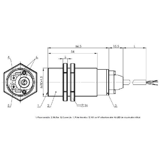 DPC M30 PNP NO/NF P20mm noyé lg66.5(54)mm PBT / Câble 2m PUR-Lire la description