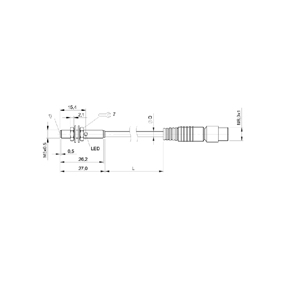 DPI M05 PNP NO P1,5mm noyé lg27mm Inox 10-30Vdc / M08 3P+C1m-Lire la description