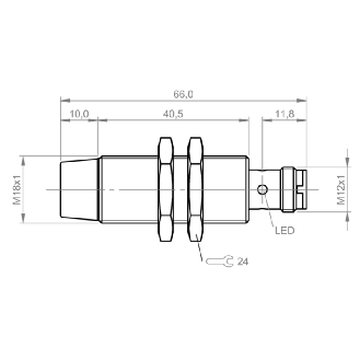 DPI M18 PNP NO P16mm non noyé 66(40.5)mm Laiton 10-30Vdc / M12 3P-Lire la description