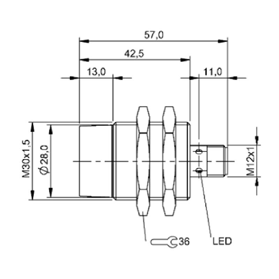 DPI M30 ANA 0-10V P3-15mm non noyé lg57(29.5)mm Laiton / M12 3P-Lire la description