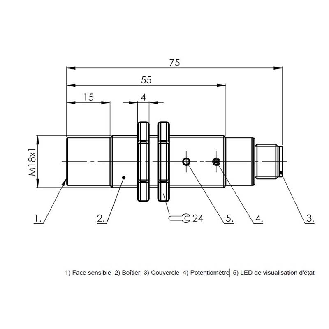 DPC M18 PNP NO P15mm non noyé lg75(40)mm Inox / M12 4P-Lire la description