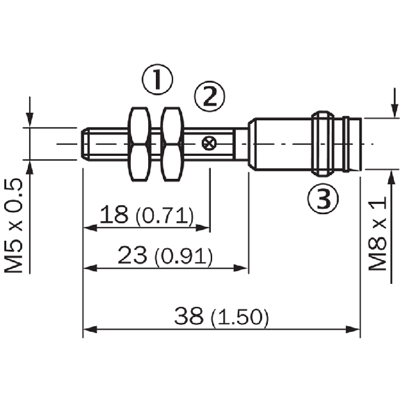 DPI M05 PNP NF P0,8mm noyé lg38(22)mm Inox V2A 10-30Vdc / M08 3P-Lire la description