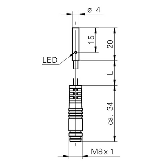 DPI D04 NPN NF P1mm noyé lg20mm 10-30Vdc / M08 3P+C0.2m PUR-Lire la description