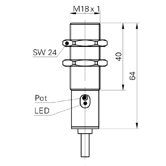 DPC M18 NPN NF P2-8mm lg64(40)mm Laiton IP65 / Câble 2m-Lire la description