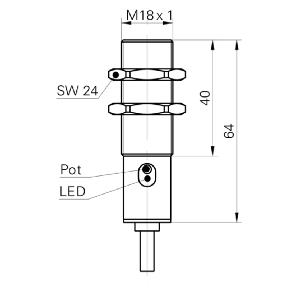 DPC M18 NPN NF P2-8mm lg64(40)mm Laiton IP65 / Câble 2m-Lire la description