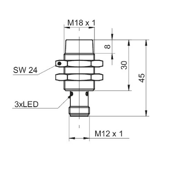 DPI M18 NPN NO P15mm non noyé lg45(22)mm Laiton 6-36Vdc / M12 4P-Lire la description