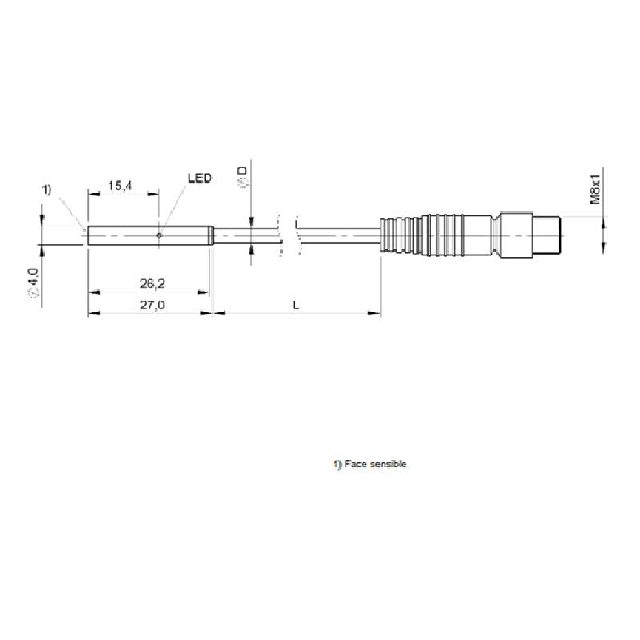 DPI D04 PNP NO P1,5mm noyé lg27mm Inox 10-30Vdc / M08 3P+C0.5m-Lire la description