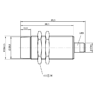 DPI M30 NPN NO P30mm non noyé lg83(68)mm Laiton 10-30Vdc / M12 4P-Lire la description