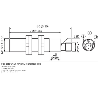 DPC M18 NPN NO+NF P3-8mm noyé Pot. Plast. 10-36Vdc / M12 4P-Lire la description