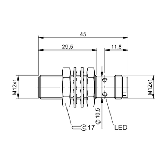 DPI M12 PNP NF P4mm noyé lg45(29,5)mm Laiton 10-30Vdc / M12 4P-Lire la description