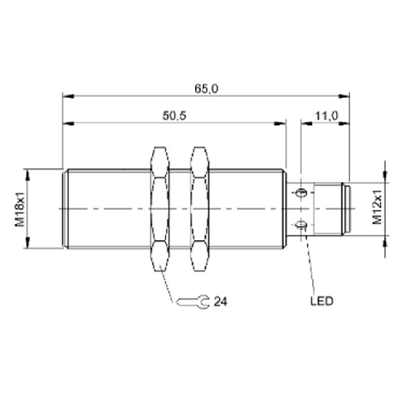 DPI M18 ANA 0-20mA P1-5mm noyé lg65(40.5)mm Laiton 10-30Vdc / M12 4P-Lire la description