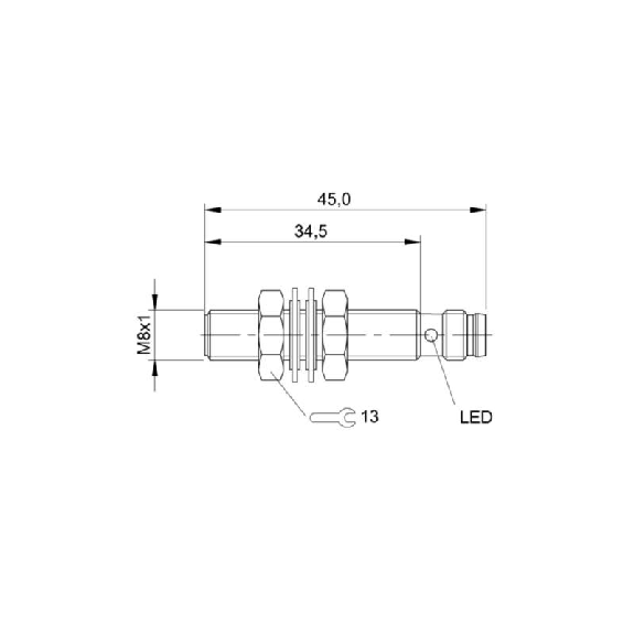 DPI M08 PNP NF P2mm noyé lg45(34,5)mm Inox 10-30Vdc / M08 3P-Lire la description