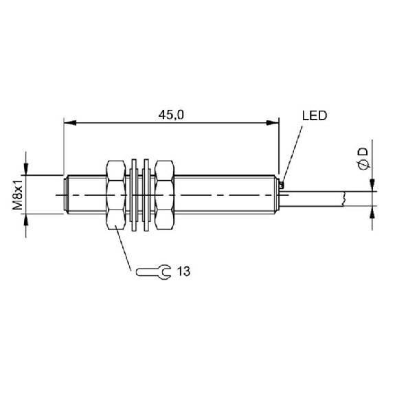 DPI M08 PNP NO P2mm noyé lg45mm Inox 10-30Vdc / Câble 5m PUR-Lire la description