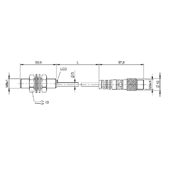 DPI M08 PNP NO P1,5mm noyé lg30mm Inox 10-30Vdc / M08 3P+C0.3m-Lire la description