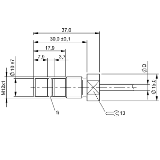 DPI HP M12 PNP NO P1,5mm noyé lg37mm Inox 350bar / Câble 5m PUR-Lire la description
