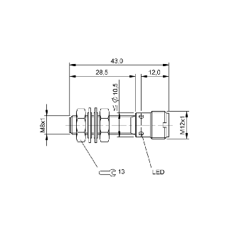 DPI M08 PNP NO P1,5mm noyé lg43(28,5)mm Inox 10-30Vdc / M12 4P-Lire la description