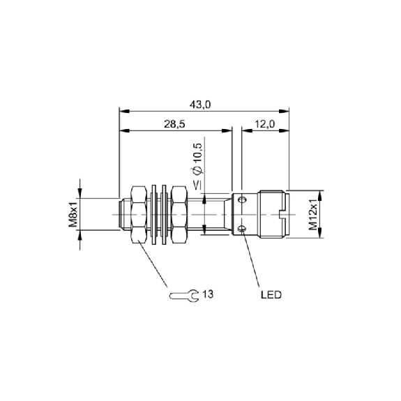 DPI M08 PNP NO P1,5mm noyé lg43(28,5)mm Inox 10-30Vdc / M12 4P-Lire la description