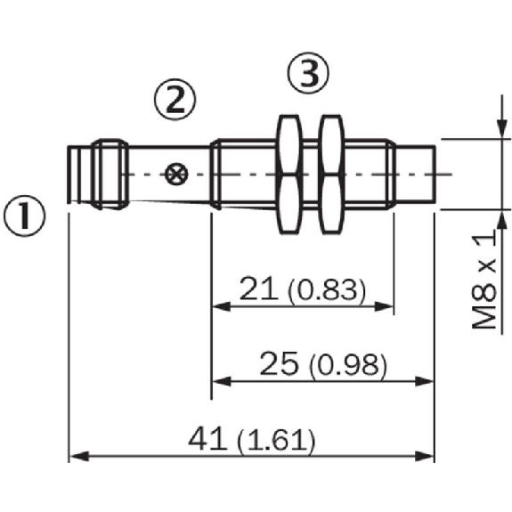 DPI M08 PNP NO P4mm non noyé lg41(21)mm Laiton 10-30Vdc / M08 3P-Lire la description