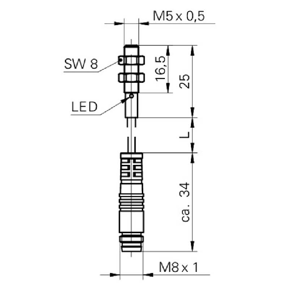 DPI M05 PNP NO P1mm noyé lg25mm 10-30Vdc / M08 3P+C0.2m-Lire la description