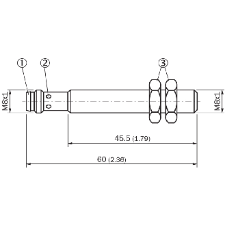 DPI M08 PNP NO P3mm noyé lg60(45.5)mm IO-Link / M08 3P-Lire la description