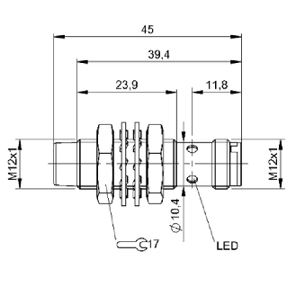 DPI M12 PNP NF P8mm non noyé lg50mm Laiton / M12 4P-Lire la description