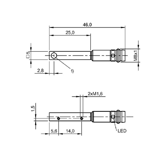 DPI Rect. PNP NO P0,8mm noyé 5x5x25mm Alu / M08 3P-Lire la description