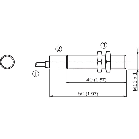 DPI M12 PNP NO P2mm noyé lg50(40)mm Laiton 10-30Vdc / Câble 2m PVC-Lire la description