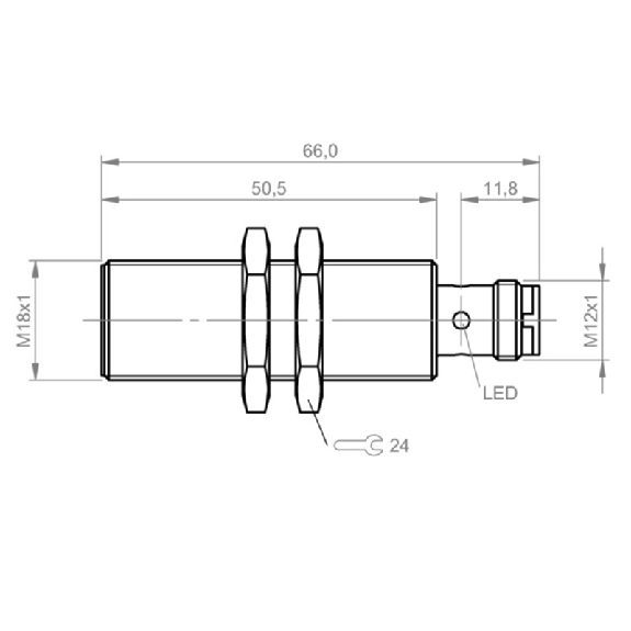 DPI M18 NPN NO P5mm noyé 65(50)mm Laiton 12-30Vdc / M12 4P-Lire la description