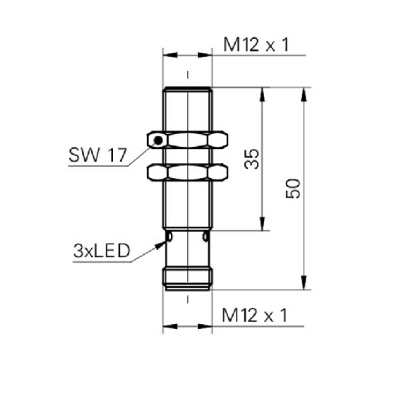 DPI M12 NPN NO P4mm noyé lg50(35)mm Laiton 5-36Vdc Facteur 1 / M12 4P-Lire la description