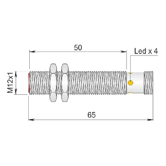DPI M12 PNP NO+NF P2mm noyé lg65(50)mm Laiton 10-30Vdc / M12 4P-Lire la description