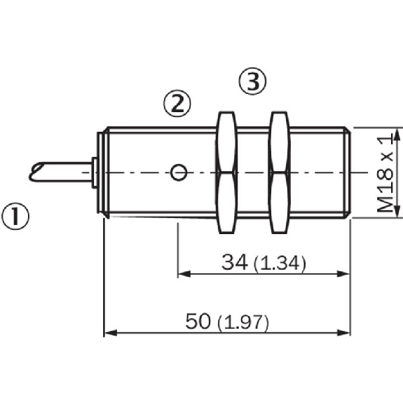 DPI M18 PNP NO P12mm quasi-noyé lg50mm Laiton / Câble 2m PVC-Lire la description