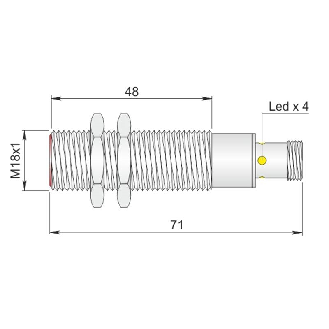 DPI M18 NPN NO+NF P5mm noyé 71(48)mm 10-30Vdc / M12 4P-Lire la description