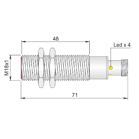 DPI M18 NPN NO+NF P5mm noyé 71(48)mm 10-30Vdc / M12 4P-Lire la description
