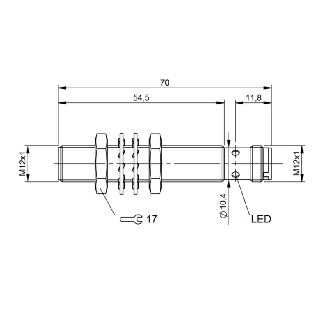 DPI M12 PNP NO+NF P2mm noyé lg70(40.5)mm Inox 10-30Vdc / M12A 4P-Lire la description